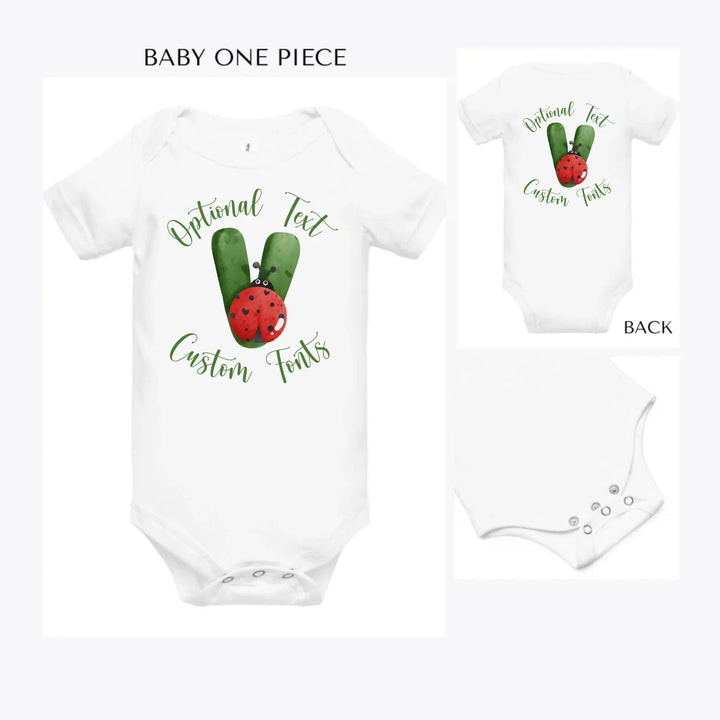 Green-Letter-Ladybug-custom-baby-onesie-artfulane