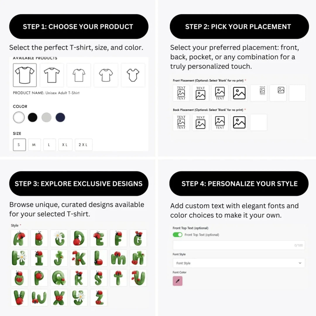 how-to-design-custom-Green-Letter-Ladybug-t-shirt-personalization-options-artfulane