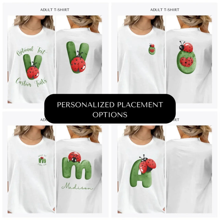 Green-Letter-Ladybug-custom-adult-t-shirt-design-placement-front-back-pocket-artfulane