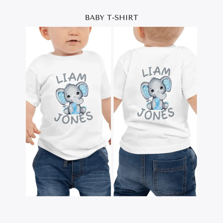 Grey-Elephant-with-Blue-Number-personalized-baby-t-shirt-artfulane