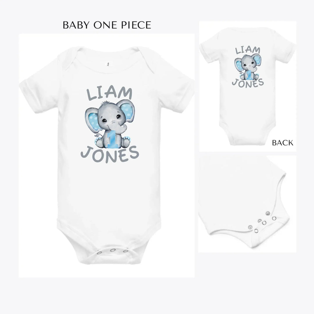 Grey-Elephant-with-Blue-Number-custom-baby-onesie-artfulane