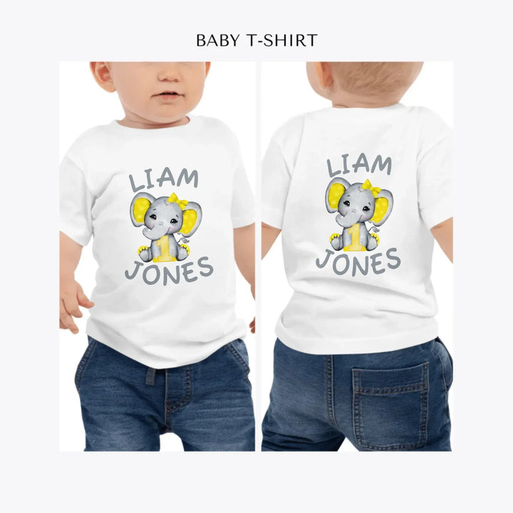 Grey-Elephant-with-Yellow-Number-personalized-baby-t-shirt-artfulane