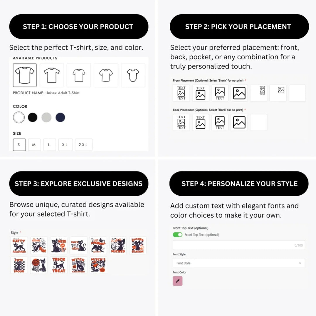 how-to-design-custom-Halloween-Black-Cat-t-shirt-personalization-options-artfulane