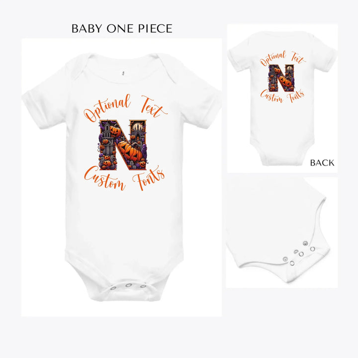 Halloween-Letter-Initial-custom-baby-onesie-artfulane
