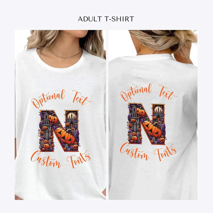 Halloween-Letter-Initial-personalized-women-unisex-adult-t-shirt-artfulane
