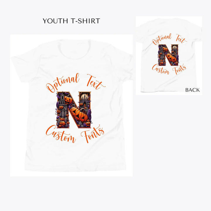 Halloween-Letter-Initial-custom-youth-t-shirt-artfulane