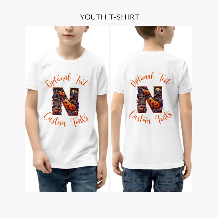 Halloween-Letter-Initial-custom-youth-boy-t-shirt-artfulane