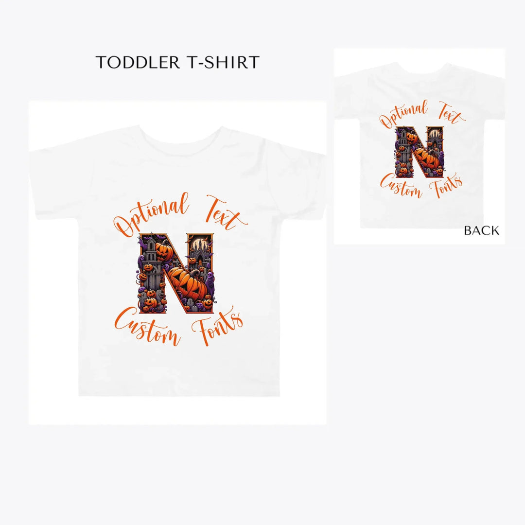 Halloween-Letter-Initial-toddler-custom-t-shirt-artfulane