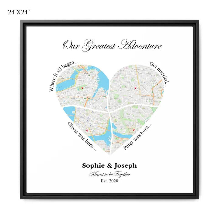 Custom Heart Shaped Four Location Map - ARTFULANE