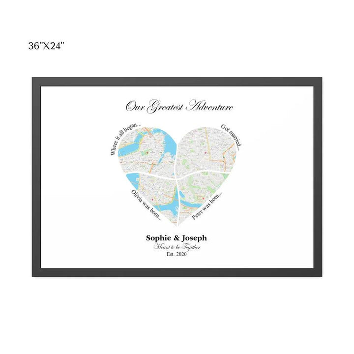 Custom Heart Shaped Four Location Map - ARTFULANE