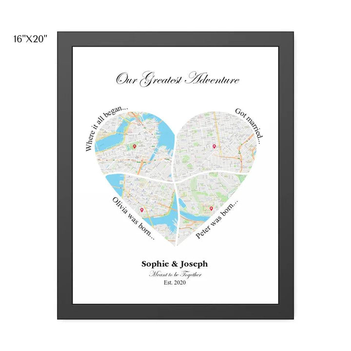 Custom Heart Shaped Four Location Map - ARTFULANE