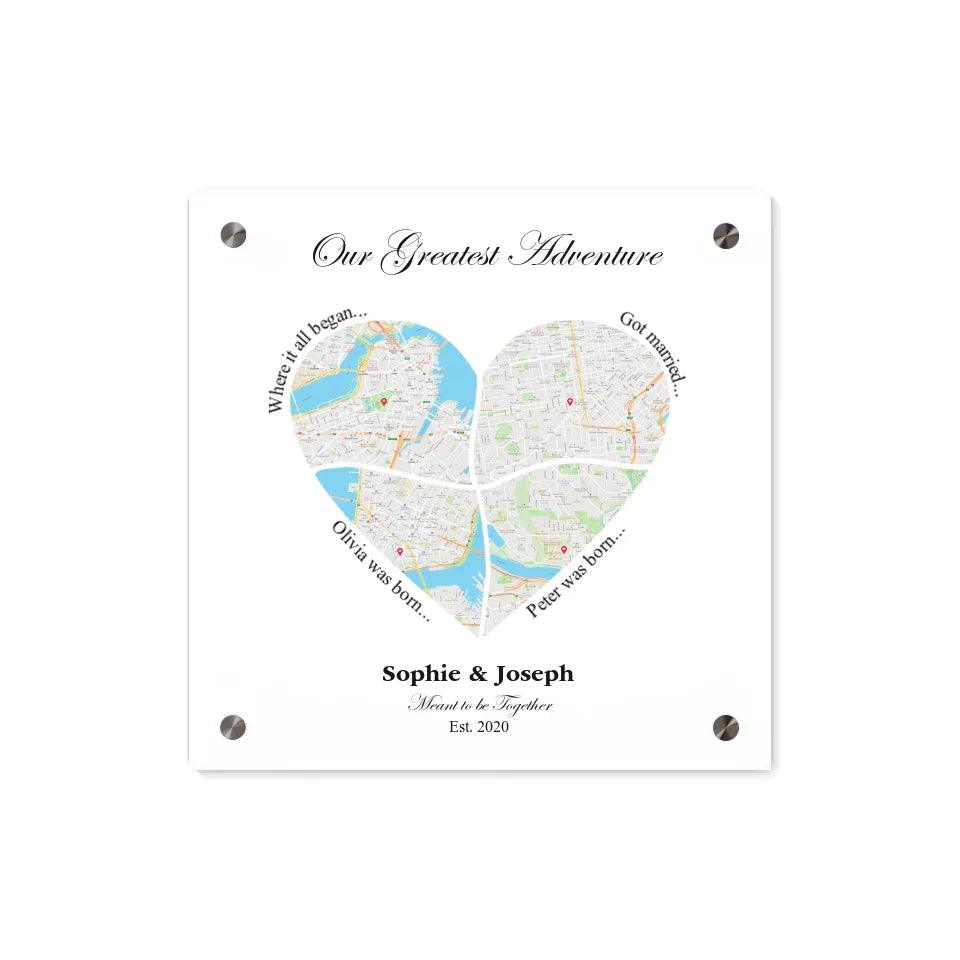 Custom Heart Shaped Four Location Map - ARTFULANE