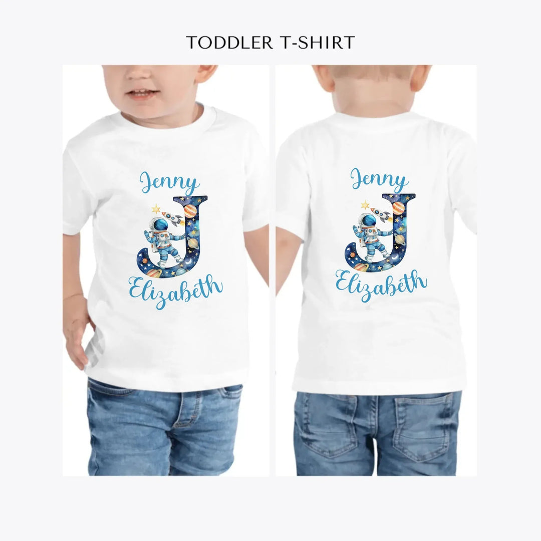 Astronaut-Space-Initial-personalized-toddler-t-shirt-artfulane