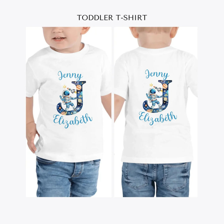 Astronaut-Space-Initial-personalized-toddler-t-shirt-artfulane