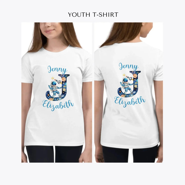 Astronaut-Space-Initial-custom-youth-girl-t-shirt-artfulane
