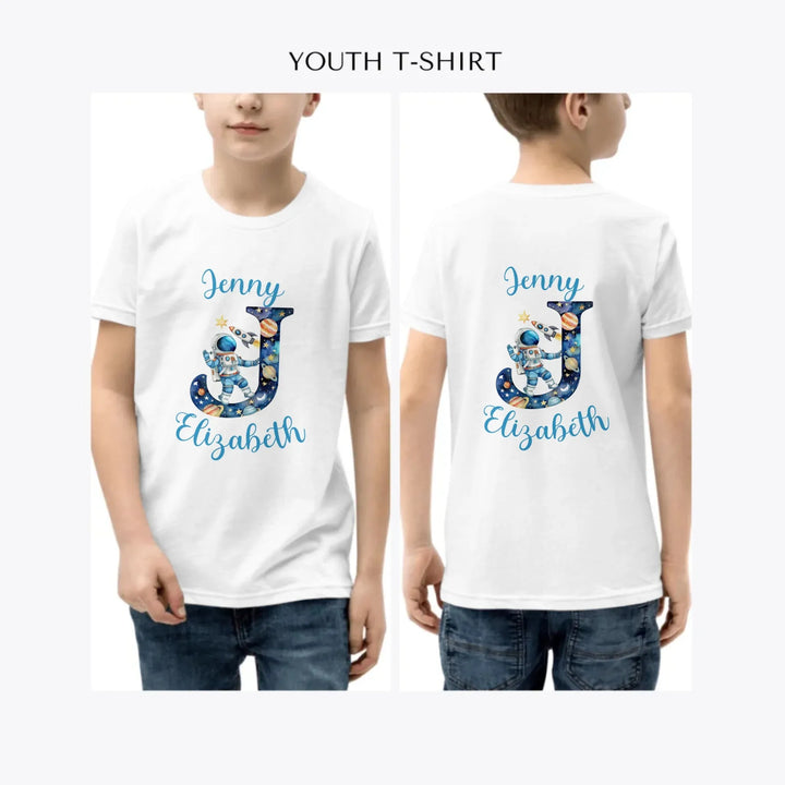 Astronaut-Space-Initial-custom-youth-boy-t-shirt-artfulane