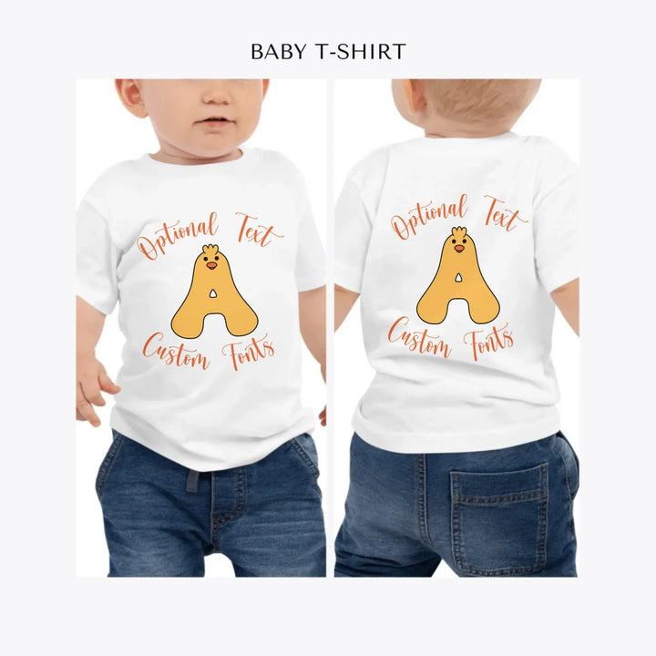 Yellow-Duck-Letter-Initial-personalized-baby-t-shirt-artfulane