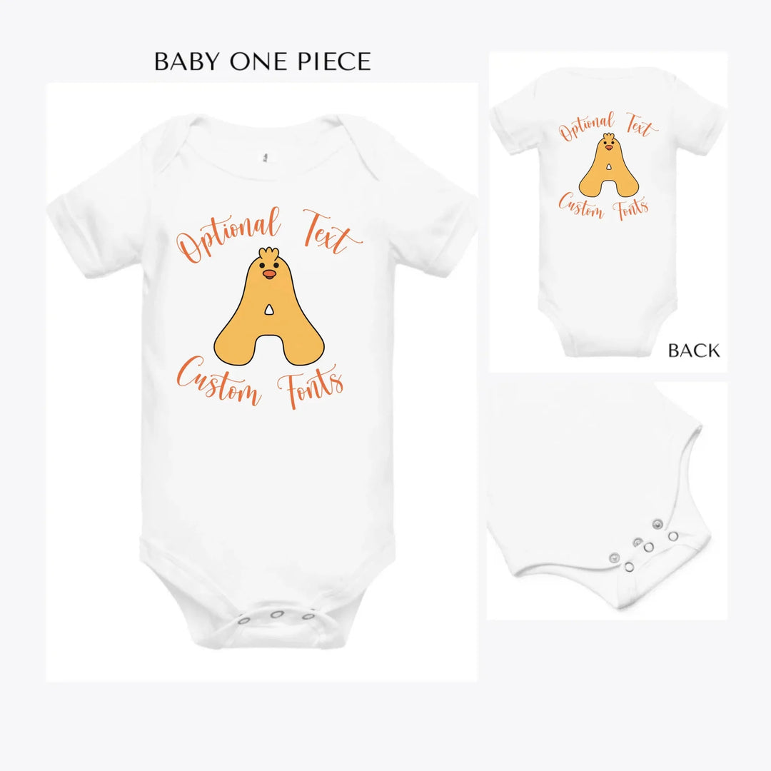 Yellow-Duck-Letter-Initial-custom-baby-onesie-artfulane