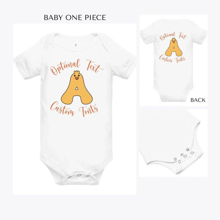 Yellow-Duck-Letter-Initial-custom-baby-onesie-artfulane