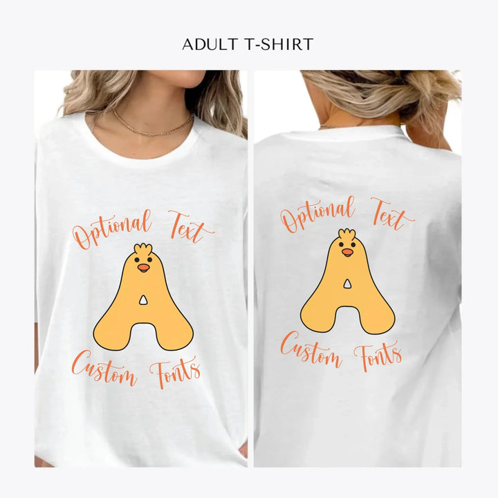 Yellow-Duck-Letter-Initial-personalized-women-unisex-adult-t-shirt-artfulane