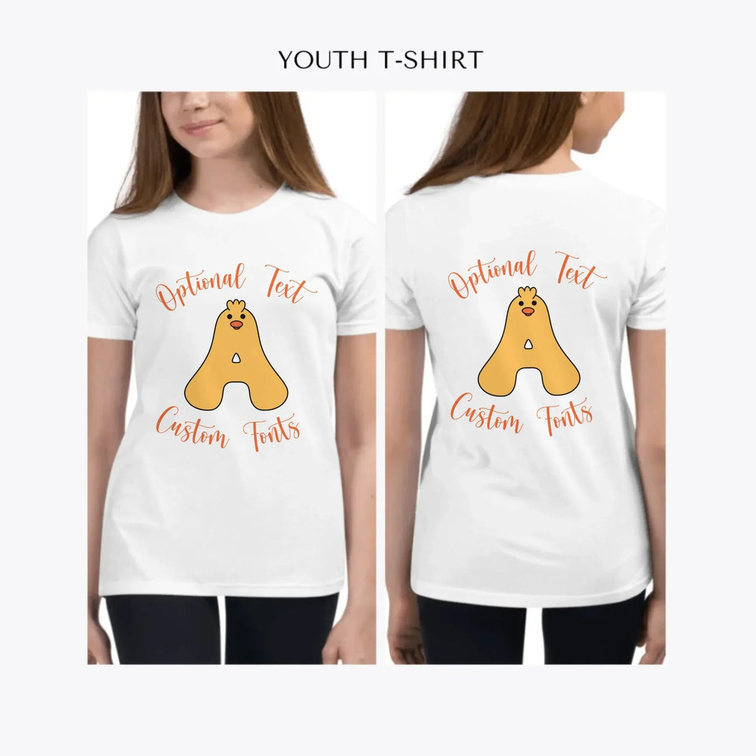 Yellow-Duck-Letter-Initial-custom-youth-girl-t-shirt-artfulane