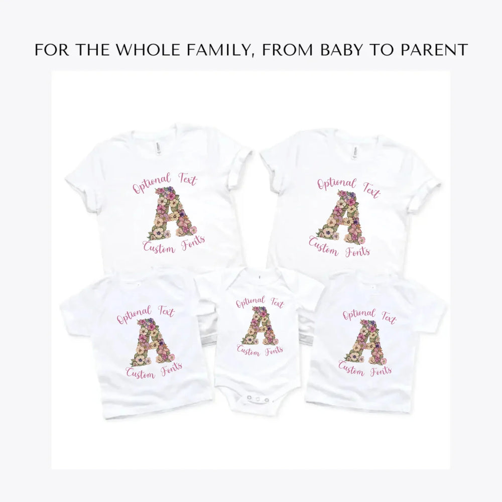 Watercolor-Wildflower-Floral-Letter-custom-t-shirts-adult-youth-toddler-baby-sizes-artfulane