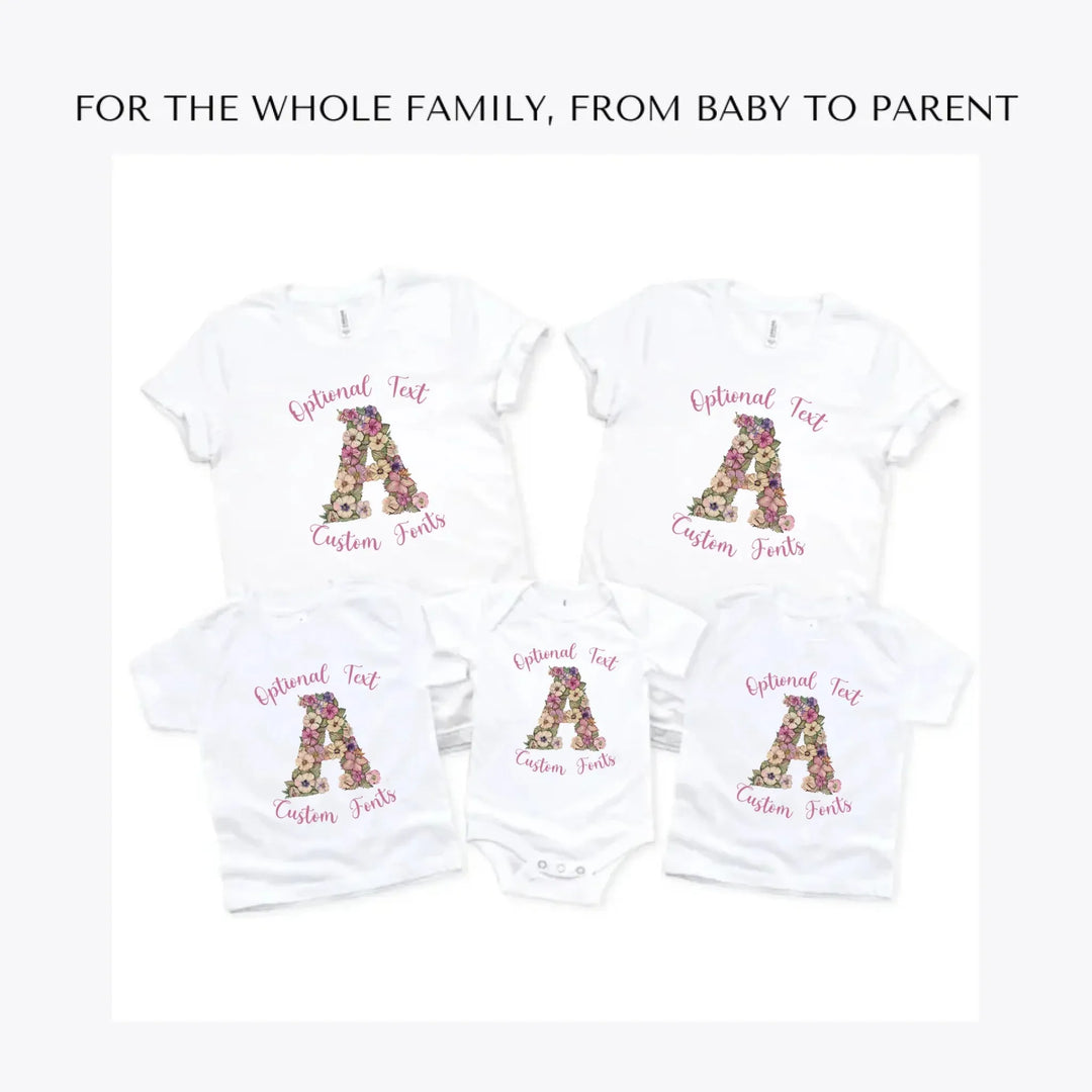 Watercolor-Wildflower-Floral-Letter-custom-t-shirts-adult-youth-toddler-baby-sizes-artfulane