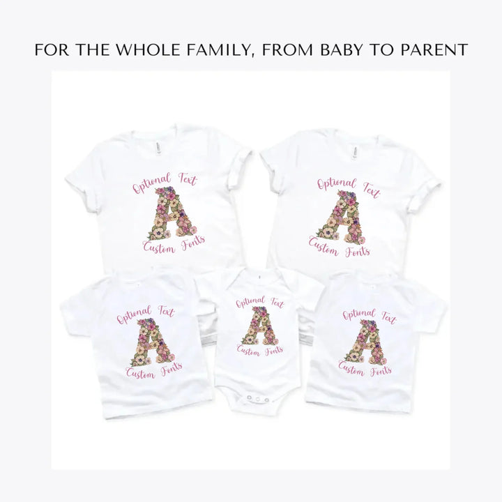 Watercolor-Wildflower-Floral-Letter-custom-t-shirts-adult-youth-toddler-baby-sizes-artfulane