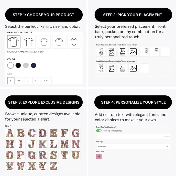 how-to-design-custom-Watercolor-Wildflower-Floral-Letter-t-shirt-personalization-options-artfulane
