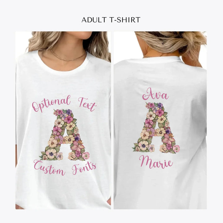 Watercolor-Wildflower-Floral-Letter-personalized-women-unisex-adult-t-shirt-artfulane