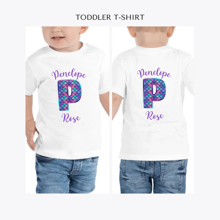 Mermaid-Initial-personalized-toddler-t-shirt-artfulane