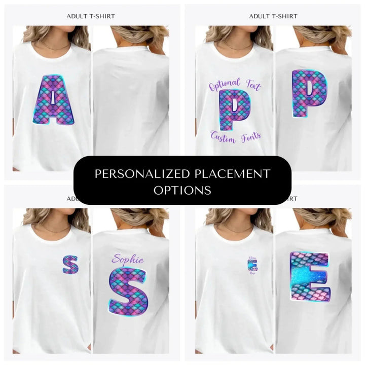 Mermaid-Initial-custom-adult-t-shirt-design-placement-front-back-pocket-artfulane