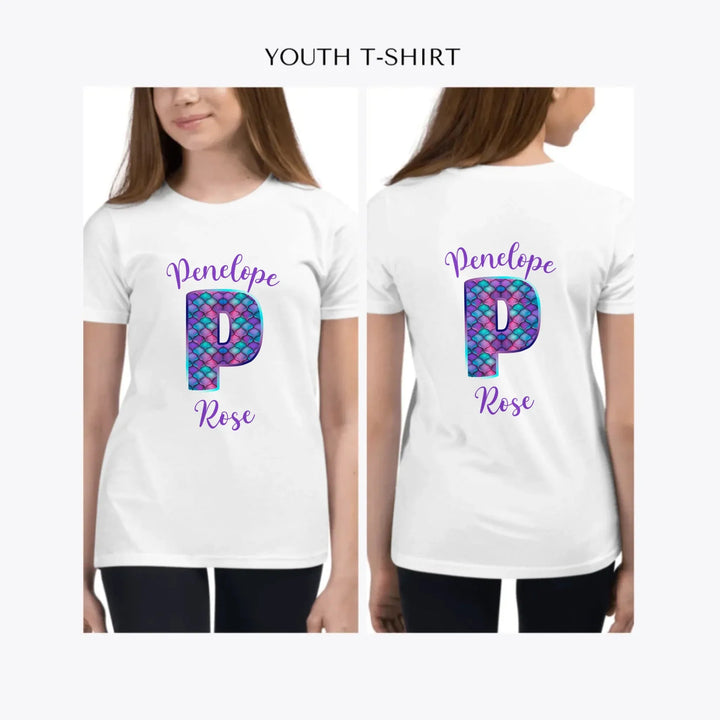 Mermaid-Initial-custom-youth-girl-t-shirt-artfulane