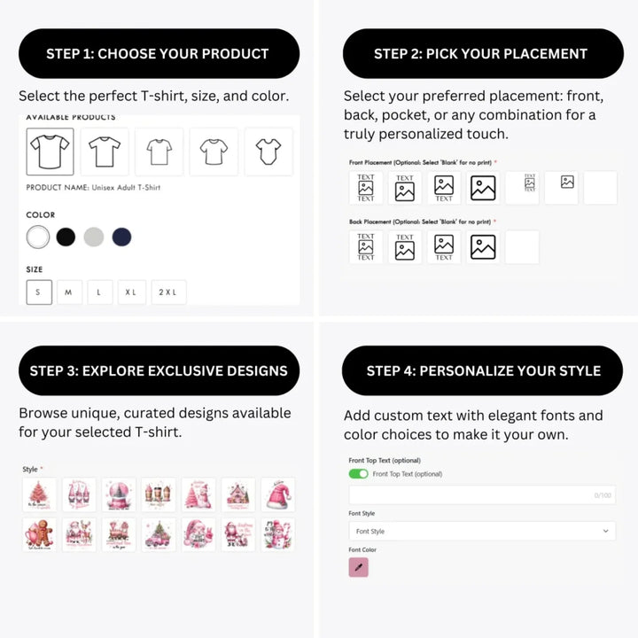 how-to-design-custom-Pink-Christmas-t-shirt-personalization-options-artfulane