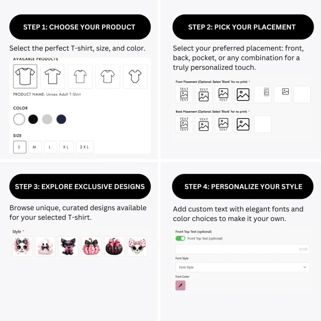 how-to-design-custom-Pink-Halloween-Coquette-Bow-t-shirt-personalization-options-artfulane