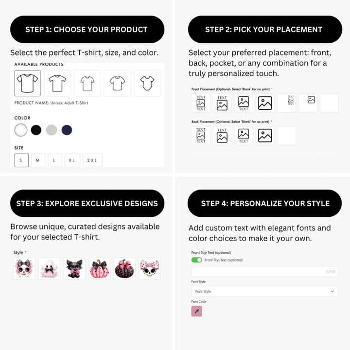 how-to-design-custom-Pink-Halloween-Coquette-Bow-t-shirt-personalization-options-artfulane