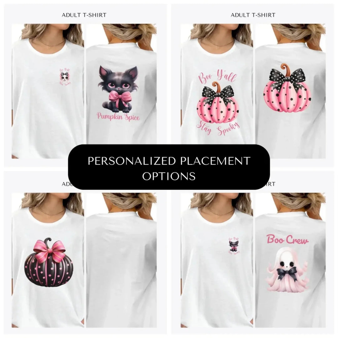 Pink-Halloween-Coquette-Bow-custom-adult-t-shirt-design-placement-front-back-pocket-artfulane