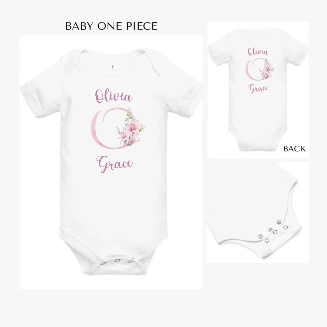 Pink-Lily-Initial-custom-baby-onesie-artfulane