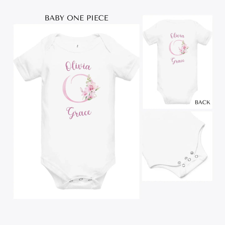 Pink-Lily-Initial-custom-baby-onesie-artfulane