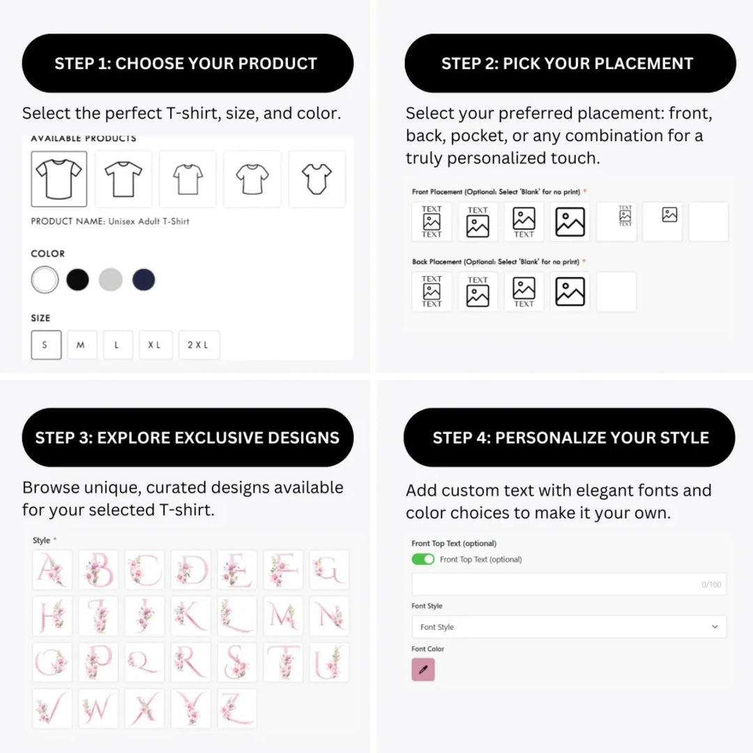 how-to-design-custom-Pink-Lily-Initial-t-shirt-personalization-options-artfulane