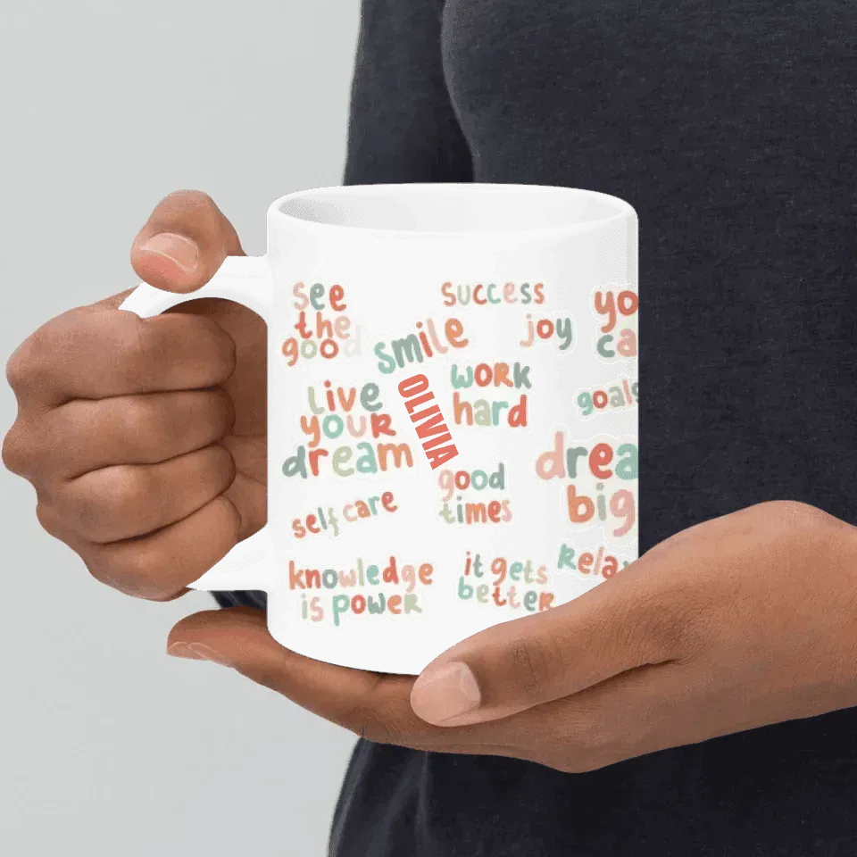 Custom Positive Vibes Stickers Mug - ARTFULANE