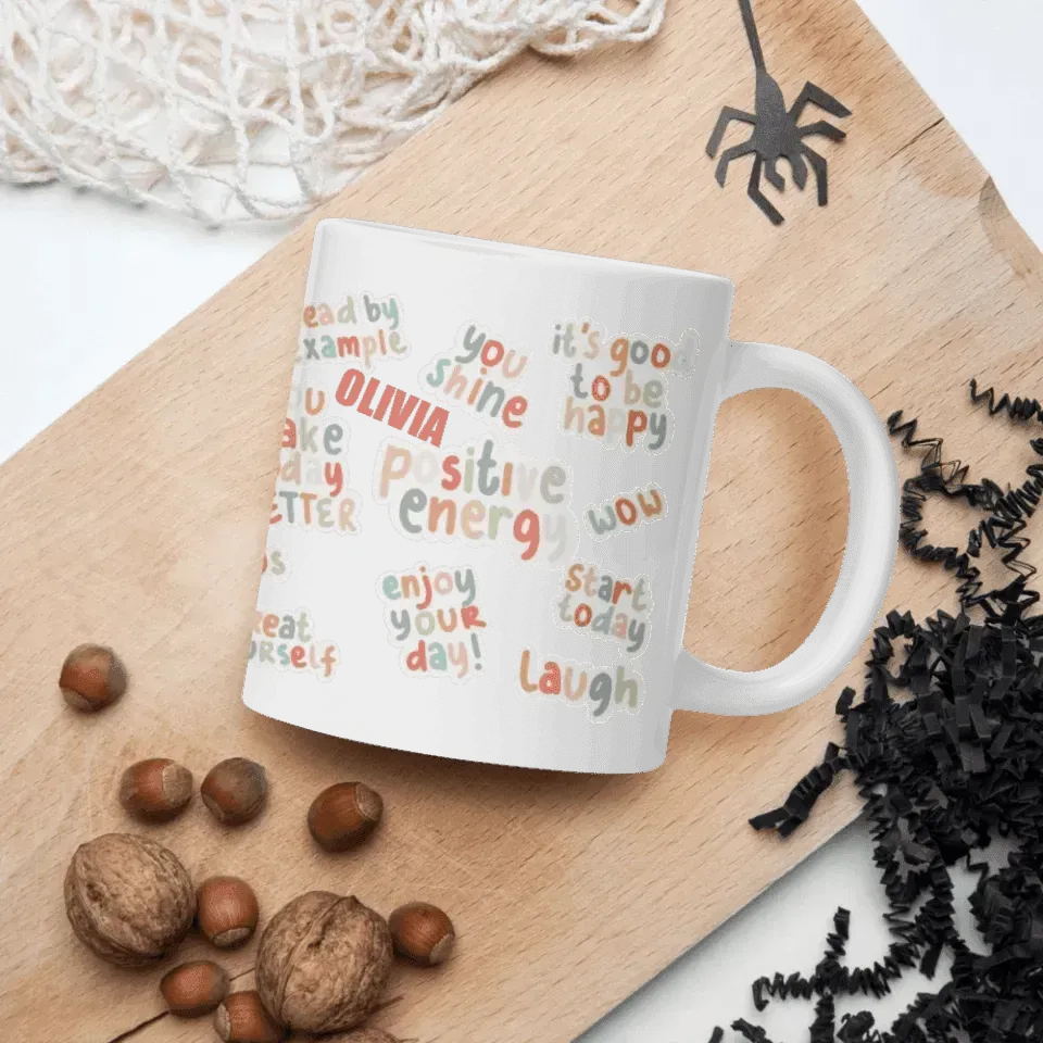 Custom Positive Vibes Stickers Mug - ARTFULANE