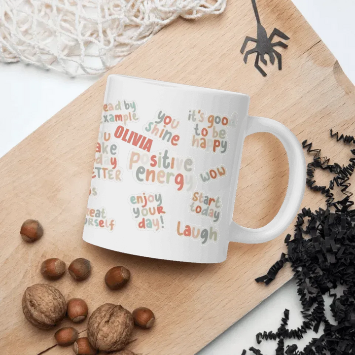 Custom Positive Vibes Stickers Mug - ARTFULANE