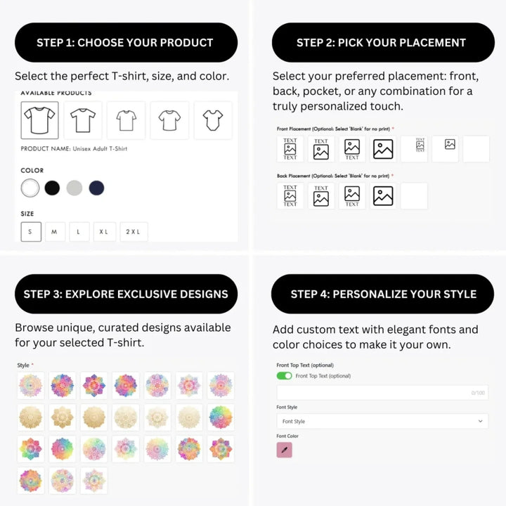 how-to-design-custom-Rainbow-and-Gold-Mandala-t-shirt-personalization-options-artfulane