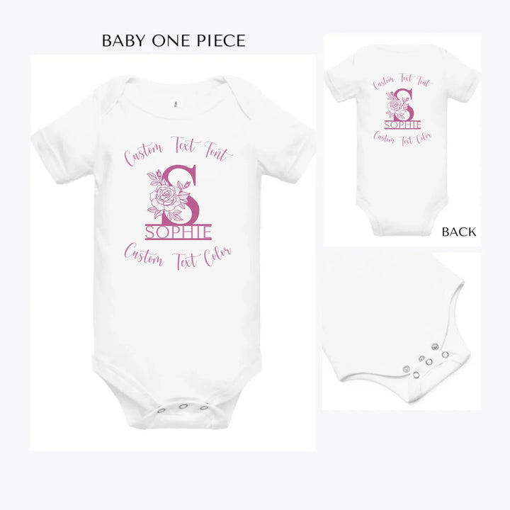 Rose-Split-Letter-Monogram-custom-baby-onesie-artfulane