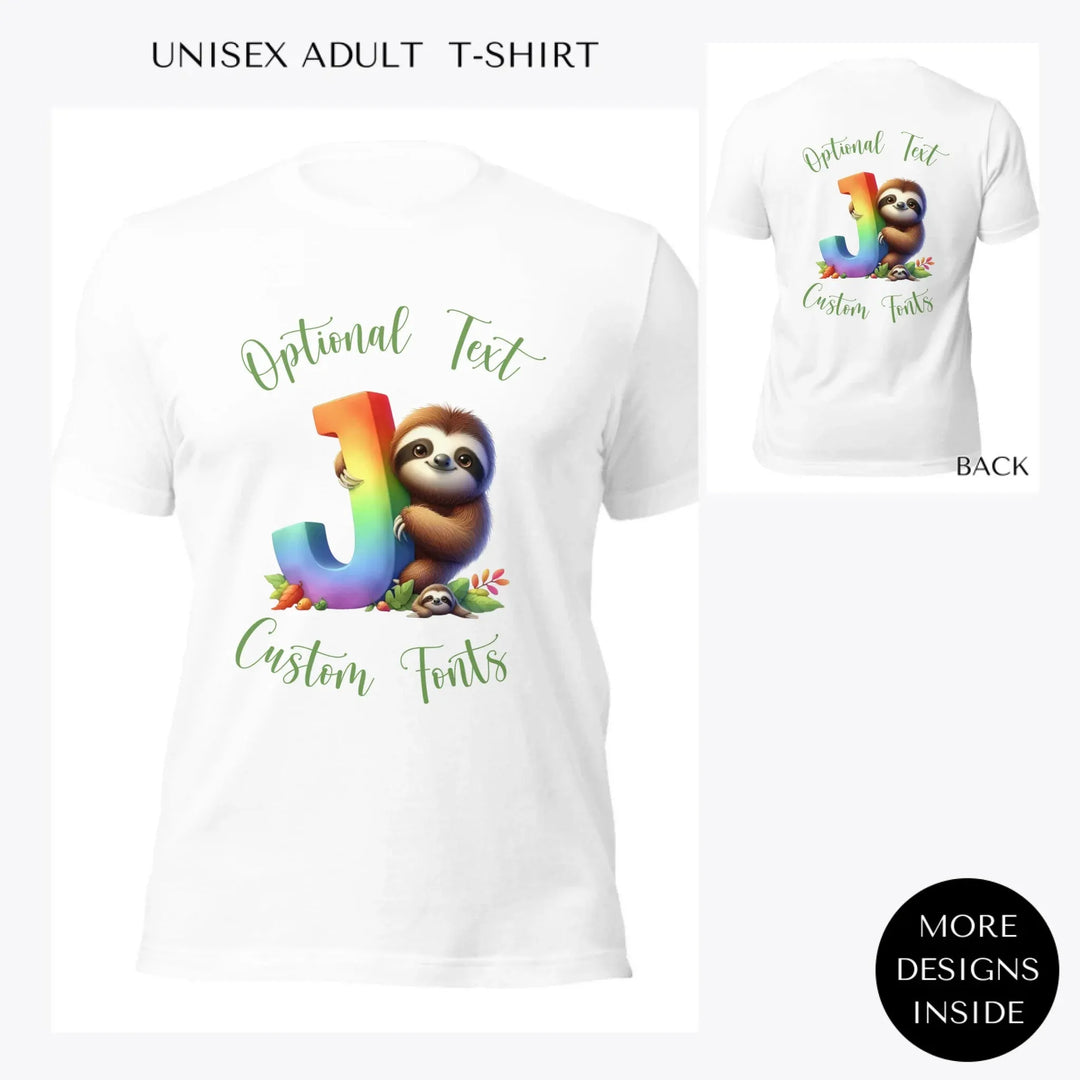Rainbow-Letter-Initial-with-Sloth-custom-women-unisex-adult-t-shirt-artfulane