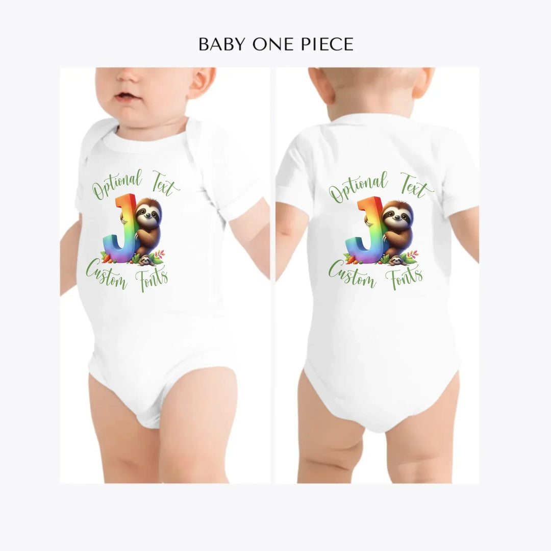 Rainbow-Letter-Initial-with-Sloth-custom-baby-one-piece-artfulane
