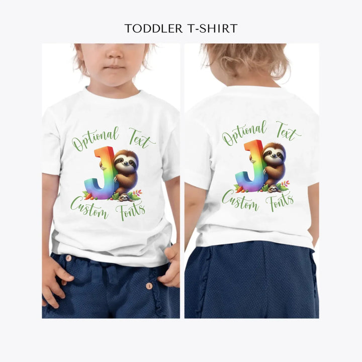 Rainbow-Letter-Initial-with-Sloth-custom-toddler-t-shirt-artfulane