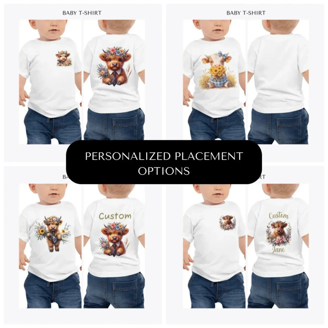 Spring-Floral-Highland-Cow-custom-baby-t-shirt-design-placement-front-back-pocket-artfulane