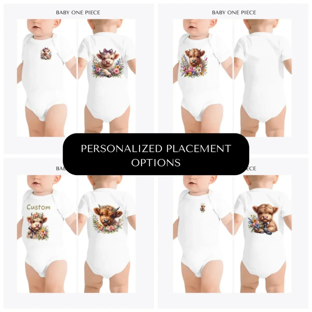 Spring-Floral-Highland-Cow-custom-baby-onesie-design-placement-front-back-pocket-artfulane